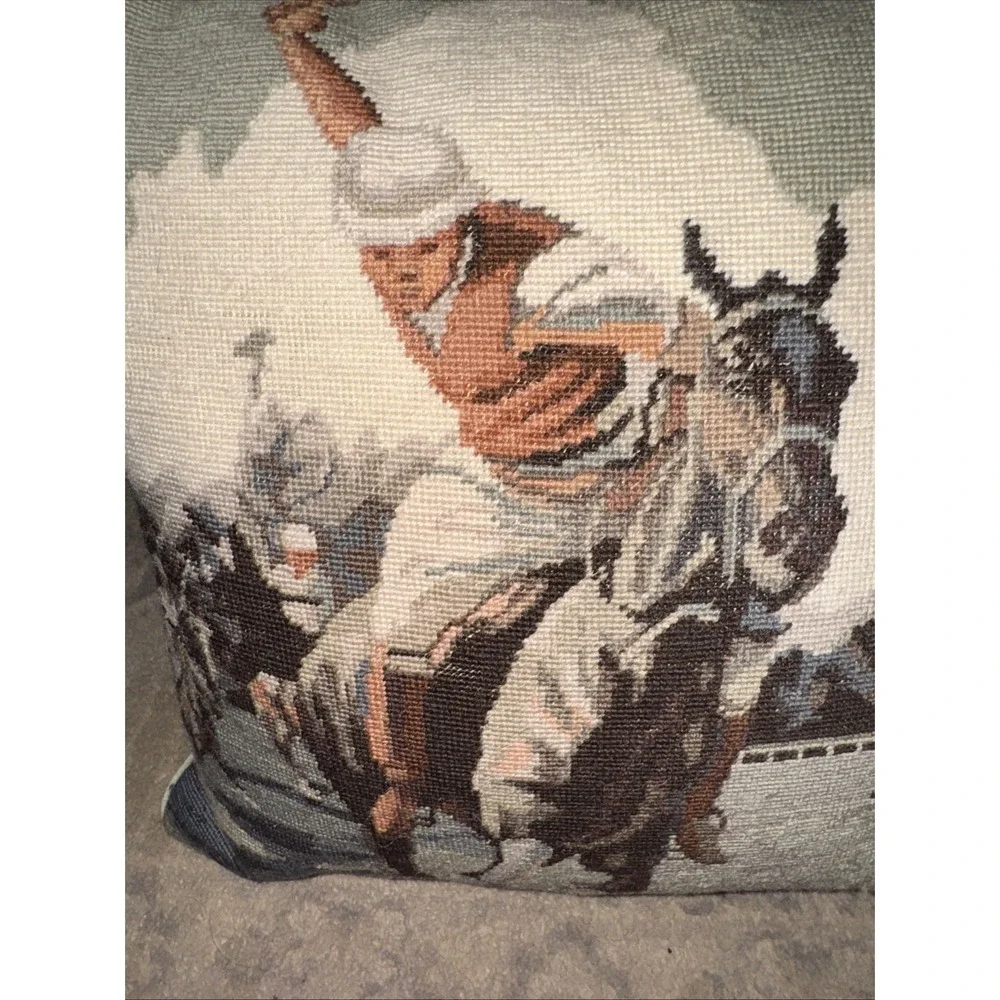 Needlepoint Petit Point Polo Player Horse Pillow‎ 14